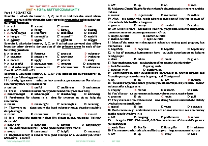 Bài tập Tiếng Anh Lớp 10 thí điểm - Unit 4 For a better community